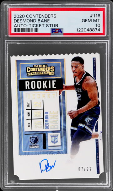 2020 Panini Contenders Desmond Bane Rookie Ticket Autograph Stub PSA 10 RC