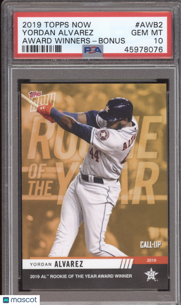 2019 Topps Now Award Winners Yordan Alvarez #AWB-2 Bonus PSA 10