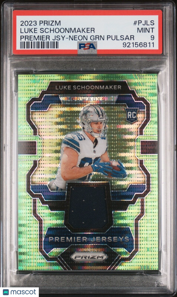 2023 Prizm Draft Picks Luke Schoonmaker #PJLS Neon Green Pulsar Parallel/Variety Rookie PSA 9
