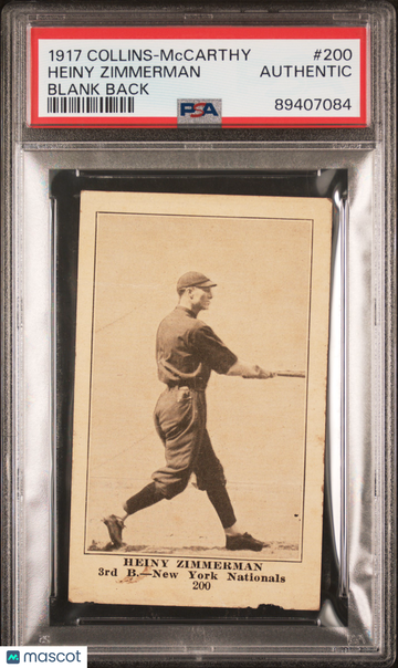 1917 Collins-Mccarthy Heiny Zimmerman #200 Blank Back PSA A