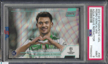 2021-22 Topps Stadium Club Chrome UEFA Champions League Pedro Goncalves #34 Aqua Wave Refractor PSA 9