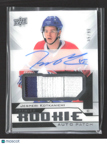 2019 Upper Deck Premier Jesperi Kotkaniemi #AR-JK /99 Auto Patch Memorabilia
