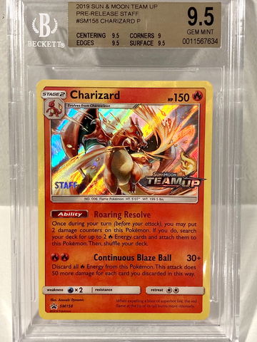 Team Up Pre Release Staff Charizard Bgs 9.5 Gem Low Pop