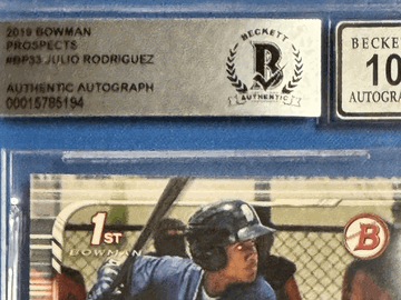 Graded 2019 Bowman Prospects Julio Rodriguez Seattle Mariners Baseball Trading Card #BP33 BGS BAS Auto 10