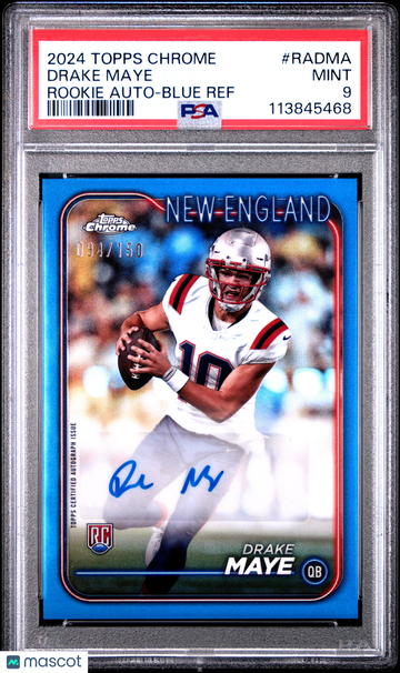 2024 Topps Chrome Rookie Autographs Variations Drake Maye #RADMA Blue Ref /150 PSA 9
