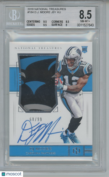 2018 Panini National Treasures D.J. Moore #68/99 Patch Rookie BGS 8.5 Auto 10