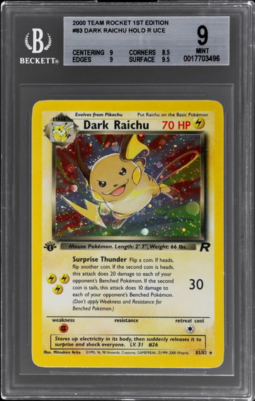 2000 Pokemon Team Rocket Dark Raichu 1st Edition Holo BGS 9