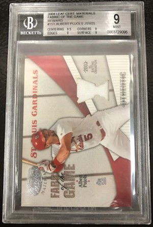 2004 Leaf Certified Materials Albert Pujols Fabric of the Game Reward BGS 9