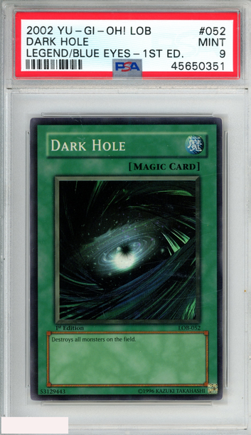 2002 YU-GI-OH! LOB LEGEND BLUE EYES DARK HOLE #052 1ST ED WAVY PRINT PSA 9