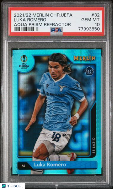 2021-2022 Topps Merlin Chrome UEFA League Luka Romero #32 Aqua Prism Refractor PSA 10