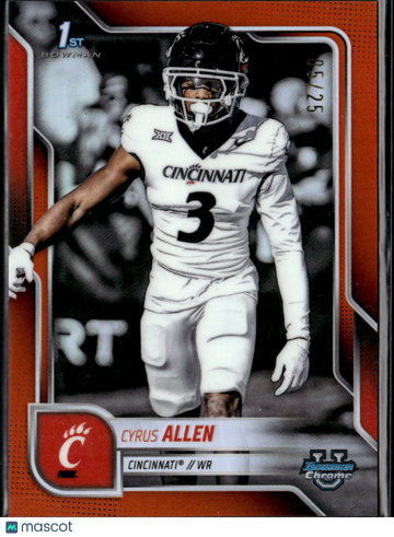 Cyrus Allen 2025 Bowman Chrome University Orange Refractor Cincinnati Bearcats