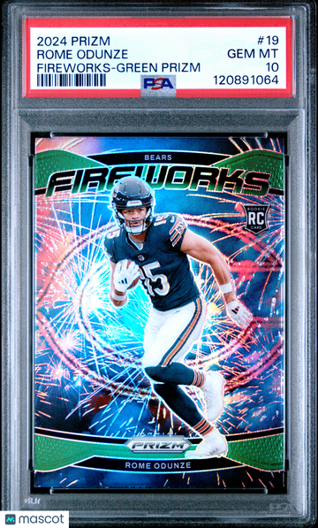 2024 Panini Prizm Fireworks Rome Odunze #19 Green Rookie PSA 10