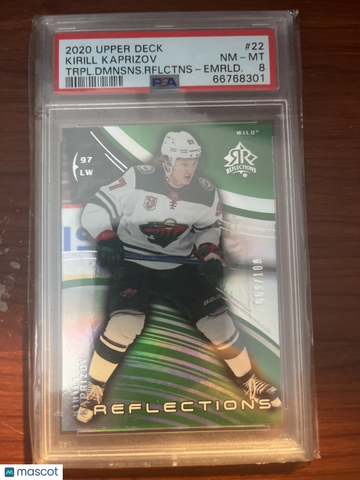 2020-21 Upper Deck Extended Series Triple Dimensions Reflections Kirill Kaprizov #22 Emerald /100 Rookie PSA 8