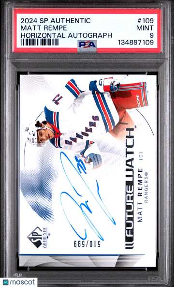 2024 Upper Deck SP Authentic Matt Rempe #109 Autograph Horizontal /599 Autograph Short Print Parallel/Variety PSA 9 Uppe