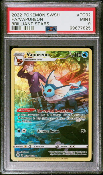 2022 Pokemon Sword and Shield Brilliant Stars Trainer Gallery Vaporeon #TG02 PSA 9