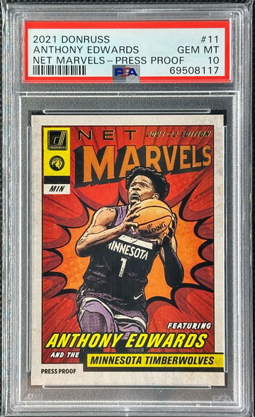 2021-22 Panini Donruss Anthony Edwards Net Marvels Press Proof Gold Foil #11 PSA 10