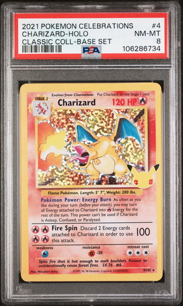 2021 Pokemon Sword and Shield Celebrations Classic Collection Base Set Holo Charizard #4 PSA 8