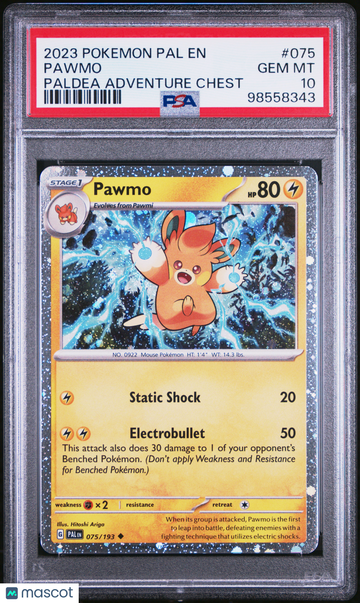 2023 Pokemon Pal EN-Paldea Evolved Pawmo Paldea Adventure Chest PSA 10 #075