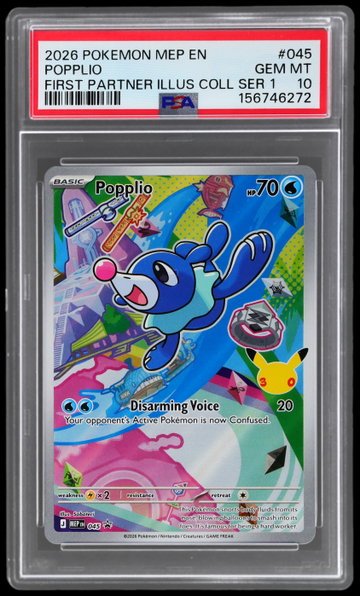 2026 Pokemon Mega Evolution Black Star Promo Popplio First Partner Illustration Collection PSA 10