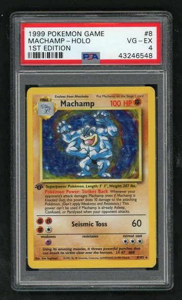 1999 Pokemon Base Set 1st Edition Holo Machamp #8 PSA 4