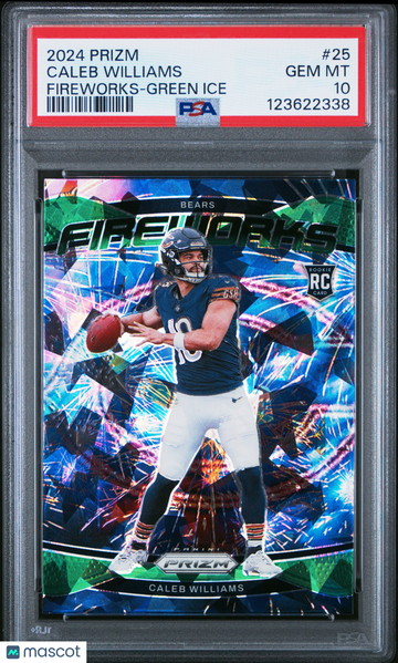 2024 Panini Prizm Fireworks Caleb Williams #25 Green Ice PSA 10