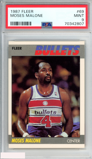 1987 FLEER MOSES MALONE #69 WASHINGTON BULLETS HOF PSA 9 MINT