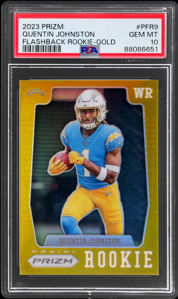 2023 Panini Prizm Quentin Johnston Flashback Rookie Gold Prizm PSA 10 RC
