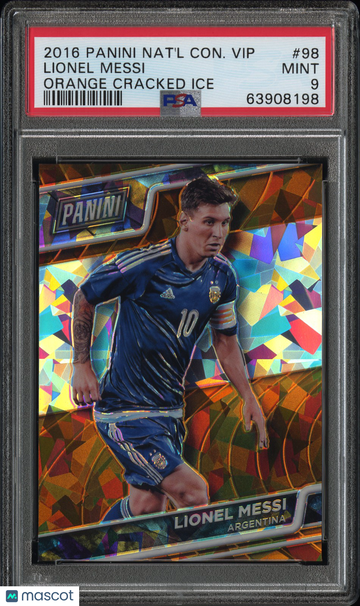 2016 Panini National Convention Vip Lionel Messi #98 Orange Cracked Ice /25 PSA 9