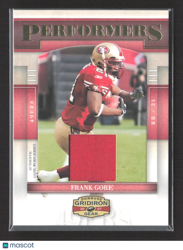 2007 Donruss Gridiron Gear Performers Frank Gore #P-46 Authentic Game-Worn Jersey 196/250
