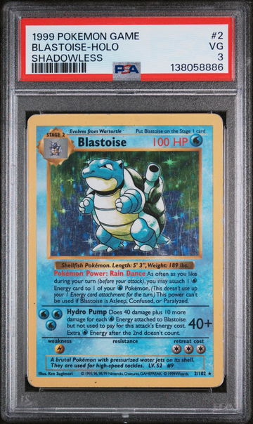 1999 Pokemon Base Set Holo Shadowless Blastoise #2 PSA 3