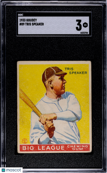 Graded 1933 Goudey Tris Speaker #89 SGC 3 Baseball Card