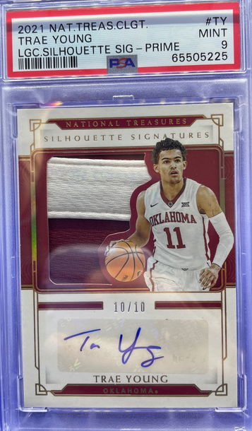 2021 National Treasures Collegiate Trae Young Prime Gold Patch Auto 10/10 PSA 9 Mint