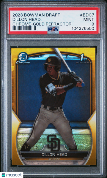 2023 Bowman Draft Dillon Head #BDC7 Chrome Gold Refractor /75 PSA 9
