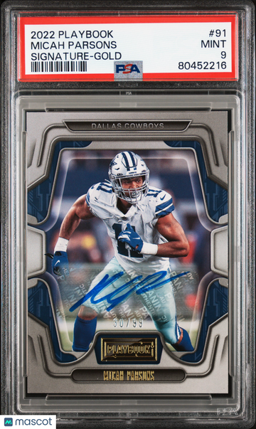 2022 Panini Playbook Micah Parsons Signature Gold 30/99 #91 PSA 9 Dallas Cowboys
