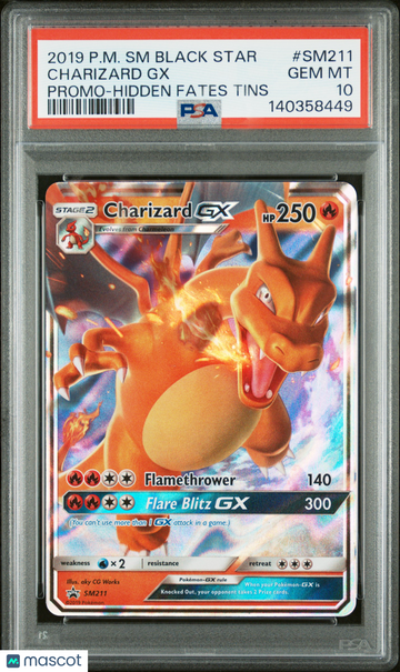 2019 Pokemon SM Black Star Promo Charizard GX Promo-Hidden Fates Tins PSA 10 #SM211