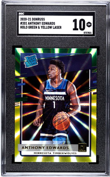 2020-21 Donruss #201 Anthony Edwards Holo Green and Yellow Laser