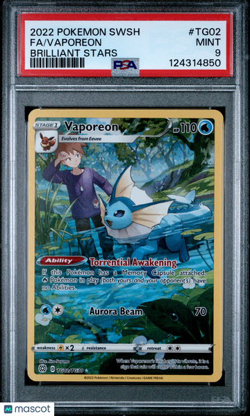 2022 Pokemon Sword & Shield Brilliant Stars Vaporeon Fa Brilliant Stars PSA 9 #TG02