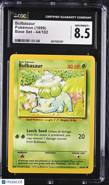 1999 Pokémon Base Set Bulbasaur CGC 8.5 #44/102