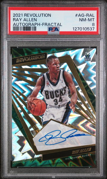2021 Panini Revolution Autograph Fractal Ray Allen #2 /100 PSA 8