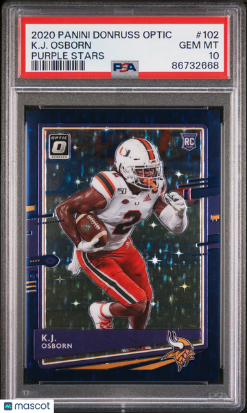 2020 Donruss Optic #102 K. J. Osborn - Purple Stars # 06 / 25 (FOTL) Rookie | PSA 10