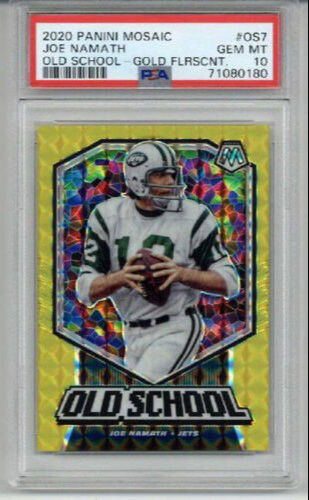 2020 PANINI MOSAIC OLD SCHOOL GOLD FLUORESCENT JOE NAMATH LE 03/20 PSA 10