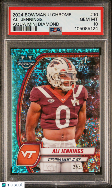 2024 Bowman University Chrome Ali Jennings #10 Aqua Mini Diamond PSA 10