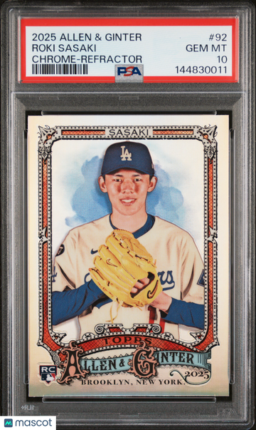 2025 Topps Allen & Ginter Roki Sasaki #92 Chrome Refractor Rookie PSA 10