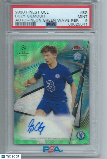 2020 Topps Finest UEFA Champions League Autographs Billy Gilmour #BG Neon Green Wave Refractor PSA 9