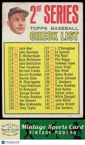 1967 Topps Checklist 110-196 - Mickey Mantle CL, DP, COR #103