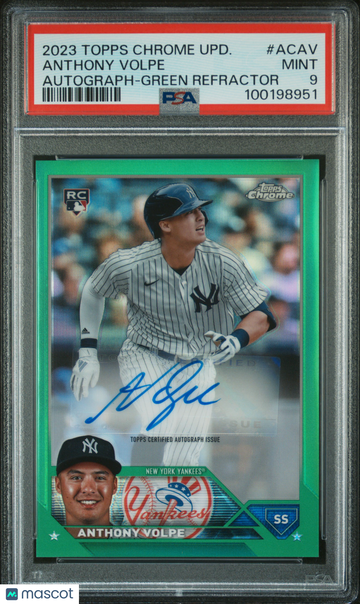2023 Topps Chrome Update Autograph Anthony Volpe #ACAV Green Refractor PSA 9