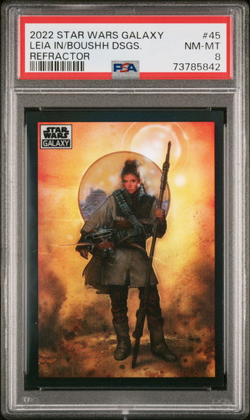 2022 TOPPS CHROME STAR WARS GALAXY LEIA IN/BOUSHH DSGS. REFRACTOR #45 PSA 8