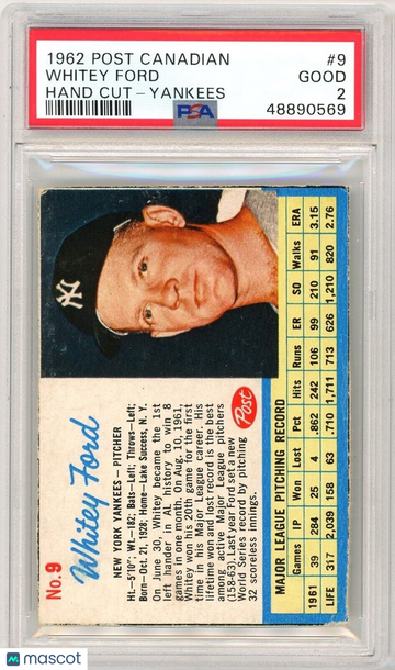 1962 Post Cereal Whitey Ford Hand Cut #9 PSA 2 P1345