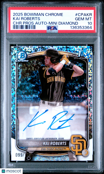 2025 Bowman Chrome Kai Roberts #CPA-KR Mini Diamond /100 1st Bowman Auto PSA 10 Topps