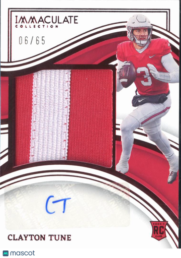 Clayton Tune 2023 Panini Immaculate Collection Collegiate Patch RC Memorabilia Auto /65 Houston Cougars